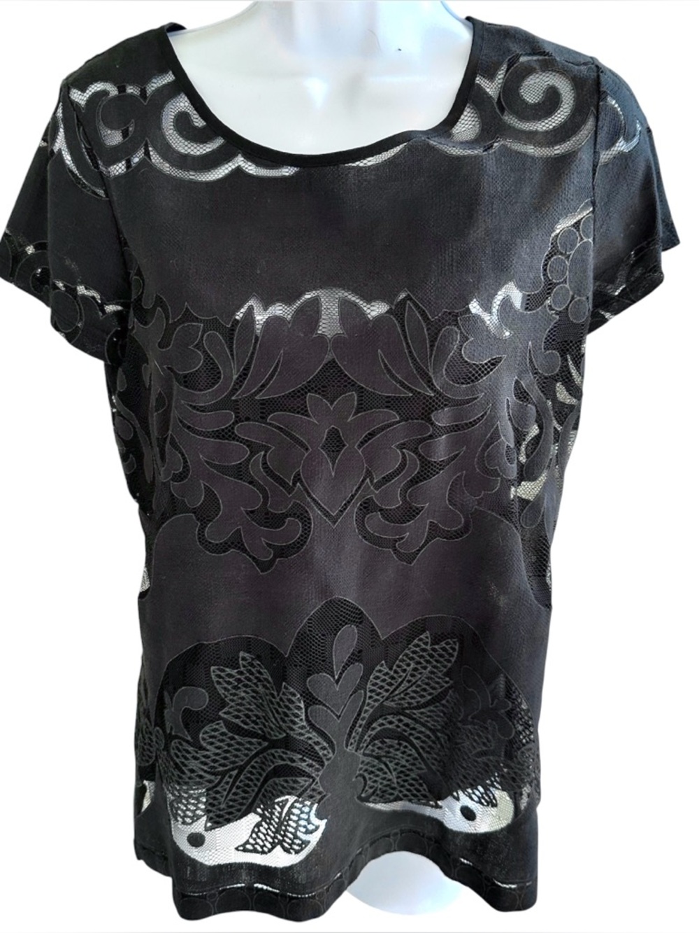 Banana Republic Black Lace Overlay Scoop Neck Top